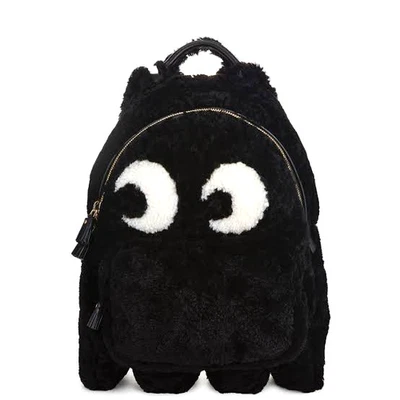 Mochila ANYA HINDMARCH Ghost Eyes negra de piel de oveja mini cremallera bolsa de edición limitada Foto 1 de 4