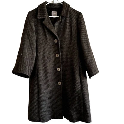 J.Jill 羊毛外套中长夹克口袋纽扣领棕色中号  — 第 1/4 张图片