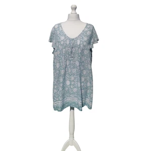 Yours Long Tunic Top Green Floral Cap Flutter Sleeve Plus Size 26/28 Summer - Picture 1 of 6