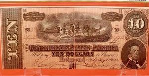 1864 T-68 $10 Civil War Confederate States of America - PCGS AU50 CR-550 - Picture 1 of 6