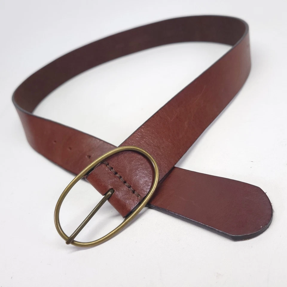 J Crew Leather Belt 34 Genuine Italian Center Bar Buckle Brown Made in USA 64494 - Image 1 of 4