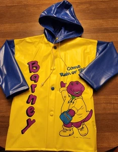 Vintage Barney Rain Coat Size 4 Vinyl Hooded Yellow 1992 New Without Tags Rare - Picture 1 of 12