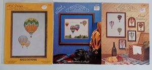 4 gráficos de globos aerostáticos, avión con patrón de punto de cruz contados - Imagen 1 de 6