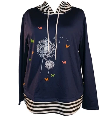 Sudadera con capucha ligera de manga larga con mariposas diente de león súper linda para mujer XL azul marino Foto 1 de 4