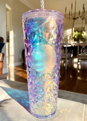 Vaso Starbucks Diamond Prism Holiday 2023 taza fría Venti 24 OZ blanco NUEVO Foto 1 de 4