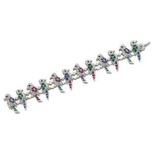 Multi Gemstone & Lab Created Diamond Parrot Bracelet in 925 Silver Perroquet - Picture 1 of 7