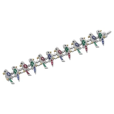 Multi Gemstone & Lab Created Diamond Parrot Bracelet in 925 Silver Perroquet - Image 1 of 4