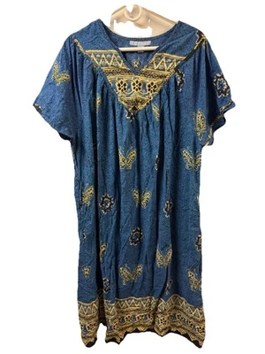 Only Necessities Muumuu 1X 22/24 Casa Vestido Bolsillos Azul Boho Salón Algodón Foto 1 de 4