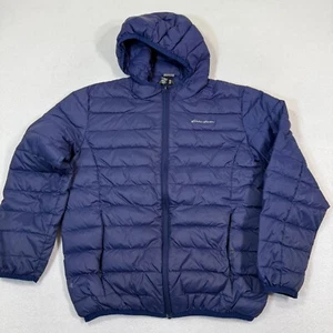 Eddie Bauer Kids Hooded Puffer Jacket Size L (14) Navy Blue Lightweight Coat - Picture 1 of 9