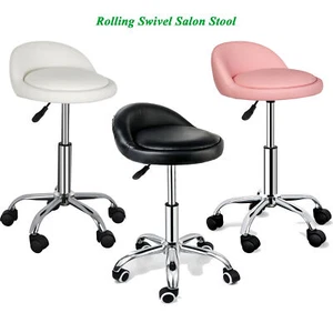 Rolling Swivel Salon Stool Chair Adjustable Hydraulic PU Leather w/Back 3 Colors - Picture 1 of 37