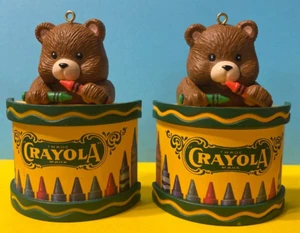 Set of 2 Crayola Crayons 1992 Teddy Bear Christmas Ornament Binney & Smith - Picture 1 of 4