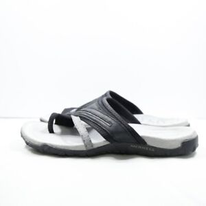 Merrell Terran 4 Post Black Leather Flat Slide Sandals - Women's 9/EU 40