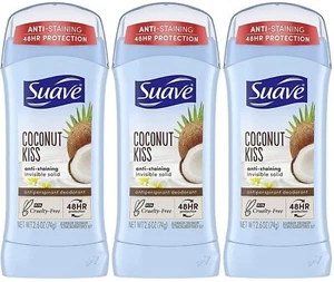 Suave Coconut Kiss Deodorant Antiperspirant stk 48Hr Invisible Solid 2.6 Oz. 3pk - Picture 1 of 7