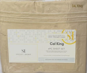 New Sweet Home Tan 1800 Thread Count Cal King 4 PC Sheet Set - Picture 1 of 3