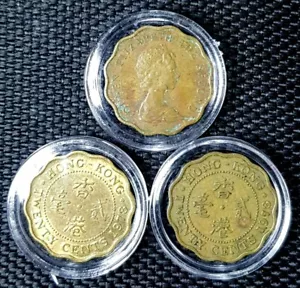 RARE 1978 HONG KONG 20 Cent coin Q-ELIZABETH II,Ø19mm 3pcs(+FREE1 coin)#19290 - Picture 1 of 3
