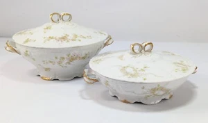Set Of 2 Theodore Haviland Limoges  Gold BOW Floral Soup Tureen Covered DISH  - Picture 1 of 15