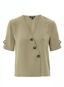 BNWT Topshop Asymmetric Blouse - Khaki - Size 12 - Picture 1 of 3