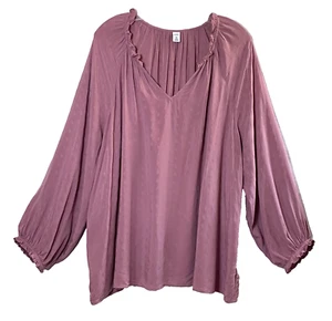 Old Navy Bluse mit Rüschenbesatz Größe 2X Mountain Dusk Mauve Allover Stickerei Lesen - Bild 1 von 15