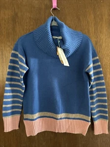 woolovers merino wool cowl neck color block & stripe jumper sweater sz small NWT - Picture 1 of 10