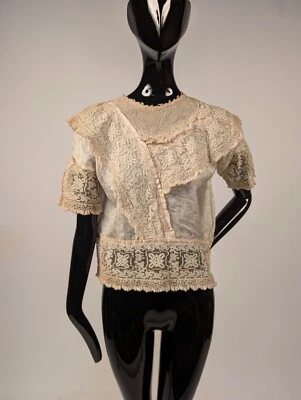 SWEET EDWARDIAN ASYMETTRICAL SILK + LACE BLOUSE  - Image 1 of 4