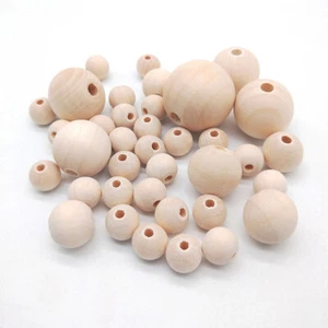 Plain Natural Round Wooden Beads with Holes Wood Balls Size 4mm - 60mm DIY Craft - Picture 1 of 7