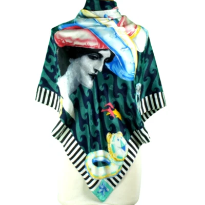 Cachecol de seda vintage Moschino Paisley Bohemian multicolorido luxo quadrado 33" - Imagem 1 de 4