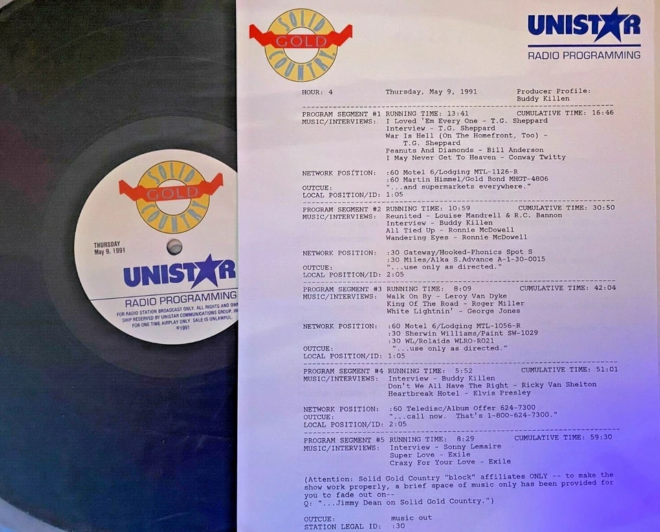 5/9/91 SOLID GOLD COUNTRY'S PRODUCER BUDDY KILLEN SHOW: CONWAY TWITTY, ELVIS - Image 1 of 1