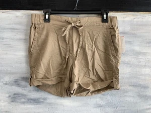NUOVO! JOE FRESH Pantaloncini corti con polsini in misto lino tinta unita e coulisse, S M XL - Marrone chiaro - Foto 1 di 9
