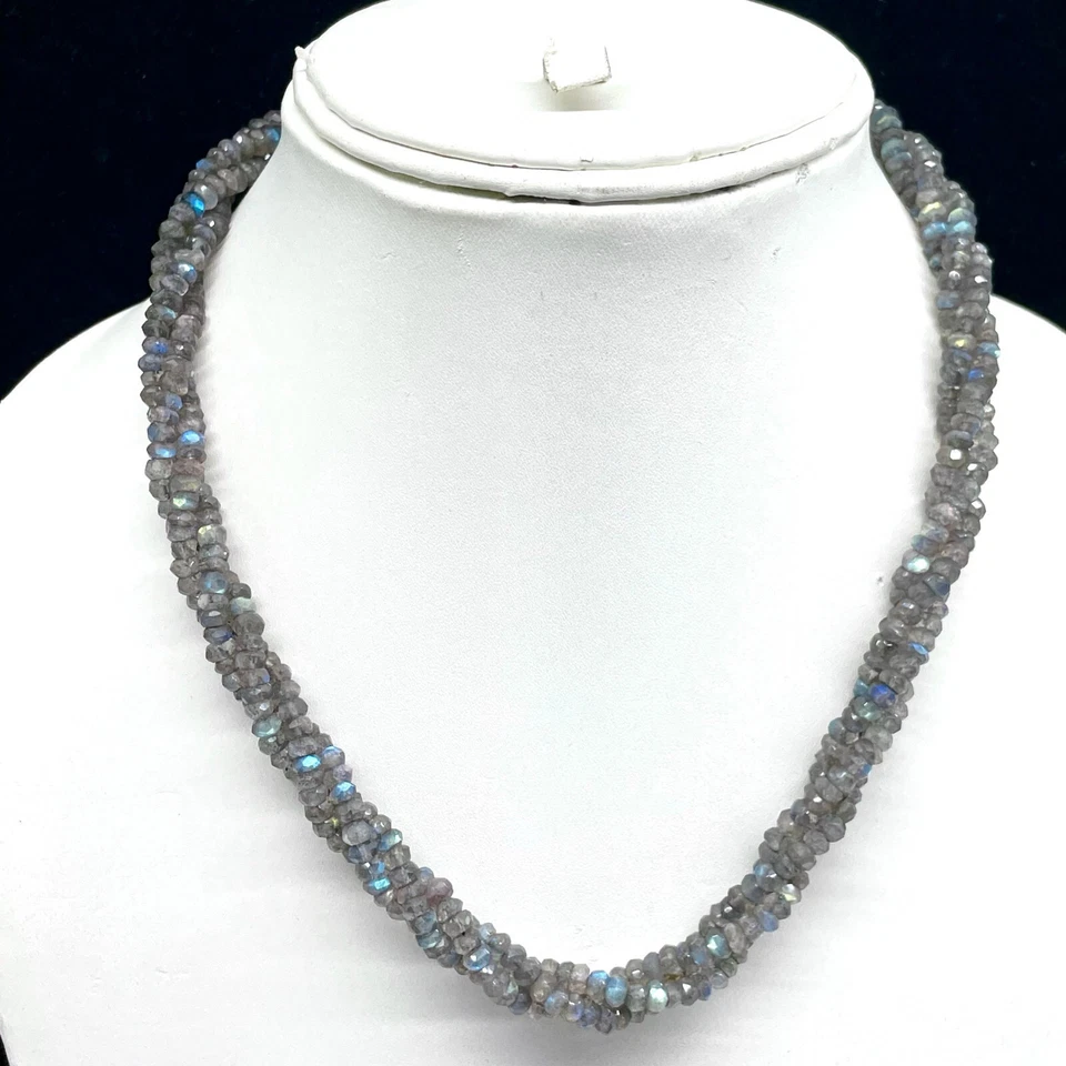 45.7cm 3 Strand Natürlich Labradorite Gedreht Perlen Halskette Rund Facettiertem - Bild 1 von 4