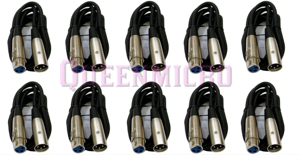 10 x 3FT XLR 3Pin Male Female Mic Microphone Audio Mic Cord Shield Cable 3' Foot - Image 1 of 1