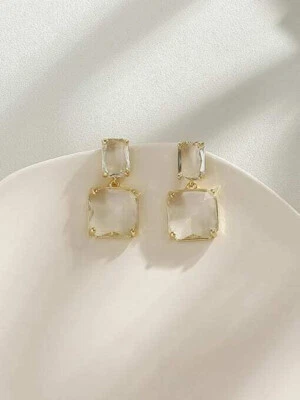 Висячие серьги с сильным цирконием | Серьги-гвоздики с квадратными кристаллами - Изображение 1 из 4