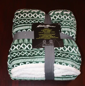 eddie bauer plush sherpa blanket full/queen nwt alpine fair isles green reindeer - Picture 1 of 3