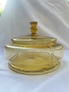 Art Deko Deckeldose, Bonboniere, um 1930 Art Deco Amber Glass - Picture 1 of 12