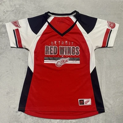 Camiseta deportiva para mujer Detroit Red Wings grandes pedrería NHL hockey roja blanca negra Foto 1 de 4