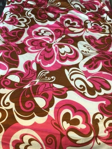 Vintage Synthetic Knit Fabric 1960's Hot Pink, Brown, White  1.6 yrd x 50" Wide - Picture 1 of 6