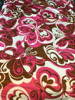 Vintage Synthetic Knit Fabric 1960's Hot Pink, Brown, White  1.6 yrd x 50" Wide - Image 1 of 4