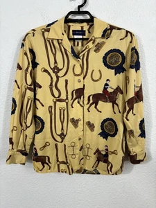 Camisa de Colección Pantalones para Mujer Mediana Ecuestre Equitación Estampado Años 80 Rayón - Imagen 1 de 7