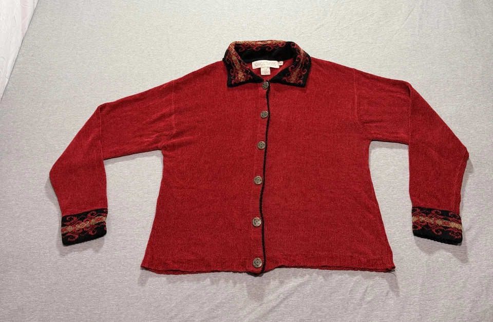 Cárdigan para mujer Nomadic Traders mediano femenino abuela salón indie rojo Foto 1 de 4