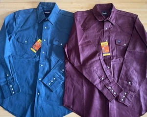(2) Camisa a Presión Wrangler Perla Para Hombres XL Azul Corte Vaquero Ropa de Trabajo Trabajo Occidental Nueva con Etiquetas - Imagen 1 de 5