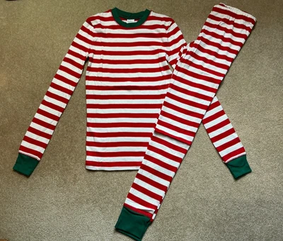 Novo sem etiquetas Mini Boden 14 meninos crianças L/S vermelho branco verde listrado pijama de férias PJs $45 - Imagem 1 de 4