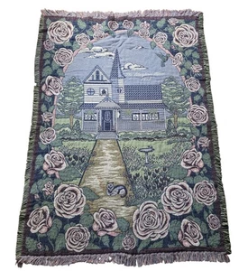 Vintage MWW 1994 Tapestry Throw Blanket House Roses 65 x 45” The Slaughter House - Picture 1 of 6