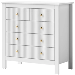 HOMCOM Fluted Bedroom Chest of Drawers w/ 5 Drawers Gold Tone Handles White - Picture 1 of 11