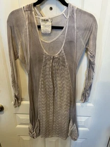 Monoreno Dress Womens Small  Gray Crochet Lace Ruffle Boho Peasant Hippie Ladies - Picture 1 of 5