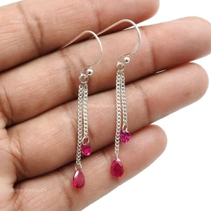 Orecchini Pendenti In Zirconia Cubica Rosa Gemma Di Dicembre In Argento 925 - Foto 1 di 6