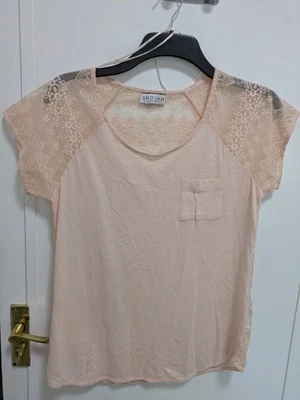 MARKS & SPENCER Indigo Collection PEACH & LACED BACKED  T-shirt Size 14 USED VG - Image 1 of 4