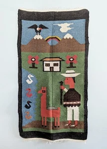 Vintage Peruvian Tapestry Hand Woven Wool Farm Landscape South America 25 X 47 - Picture 1 of 8