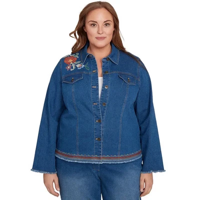 ALFRED DUNNER PLUS SIZE 3X DENIM JACKET FLORAL VINE EMBROIDERED BORDER NWT - Image 1 of 3