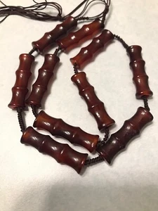 Antique Chinese Red Carnelian Agate  carved Bamboos long beads Necklace 竹节玛瑙 - Picture 1 of 3