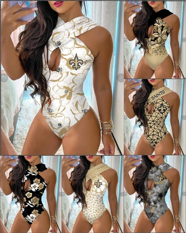 New Orleans Saints One Piece Cutout Swimsuit Criss Cross Beach Sexy Bathing Suit Cover