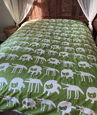 IKEA Barnslig Ulven TWIN Cotton Duvet Cover Reversible Wolf Bear Green White - Image 1 of 4